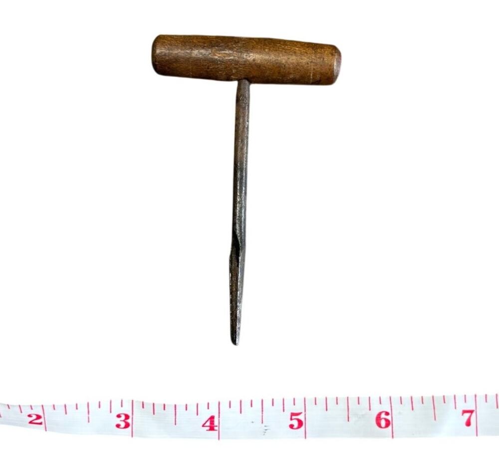 Antique Shoemakers Pegging Awl Primitive Leather Working Tool Wooden Handle